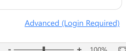 Screensahot of "Advanced" link on the dashboard.